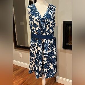 Tommy Hilfiger White and Blue Floral Midi Dress